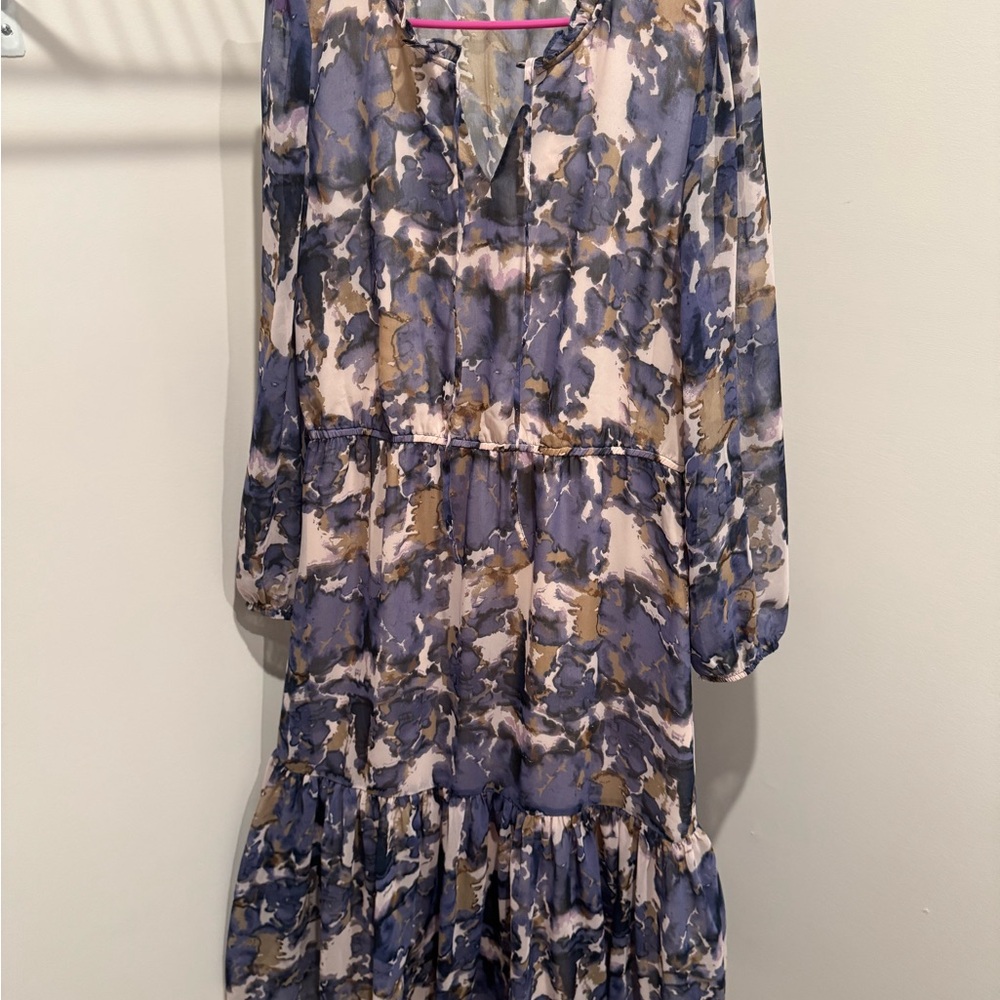 Steve Madden Abstract Blue and Brown Long Sleeve Dress